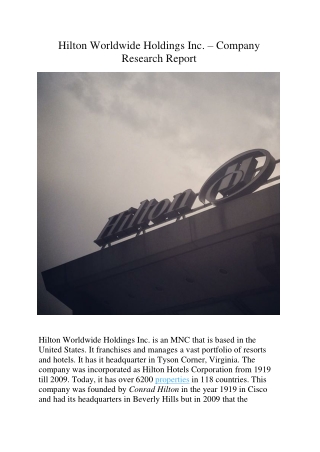Hilton Worldwide Holdings Inc