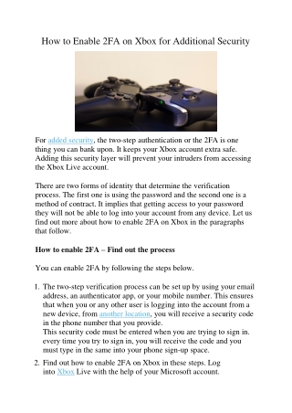 How to Enable 2FA on Xbox for Additional Security