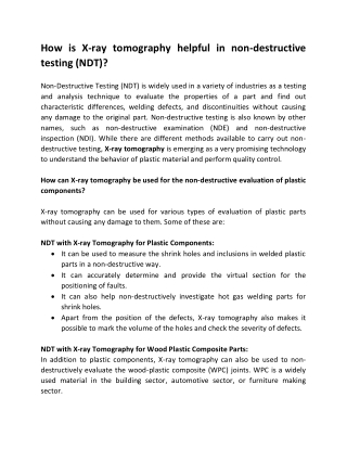 How is X ray tomography helpful in non-destructive testing