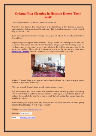 Oriental Rug Cleaning in Houston Knows Their Stuff