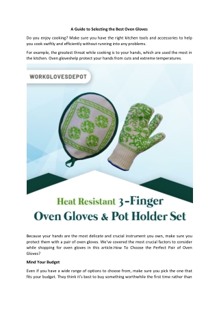 A Guide to Selecting the Best Oven Gloves