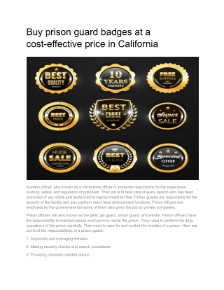 Buy prison guard badges at a cost-effective price in California