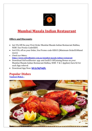 5% off - Mumbai Masala Indian Restaurant Ballina Menu, NSW