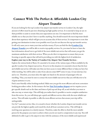 Connect With The Perfect & Affordable London City Airport Transfer