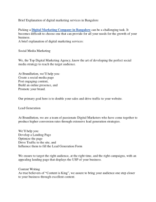Brief Explanation of digital marketing services in Bangalore