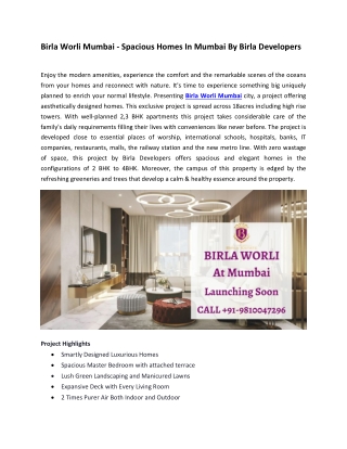 Birla Worli Mumbai - Spacious Homes In Mumbai By Birla Developers