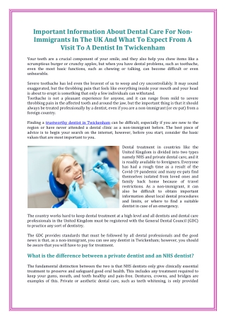 Important Information About Dental Care For Non-Immigrants In The UK And What To Expect From A Visit To A Dentist In Twi