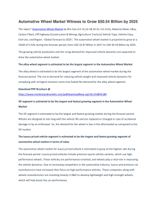 Automotive Wheel Market Witness to Grow $50.54 Billion by 2025