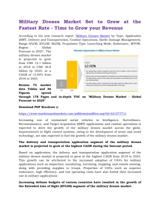 Military Drones Market Set to Grow at the Fastest Rate - Time to Grow your Reven