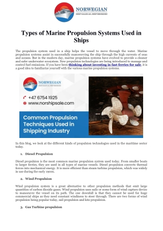 Types of Marine Propulsion Systems Used in Ships
