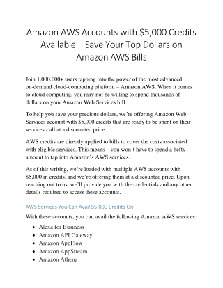 Amazon AWS Accounts with $5,000