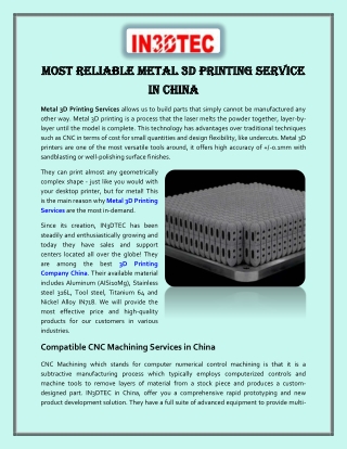 Most Reliable Metal 3D Printing Service in China