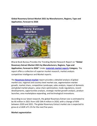 Global Rosemary Extract Market 2021 Regions and Forecast to 2026