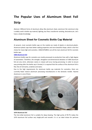 The Popular Uses of Aluminum Sheet Foil Strip