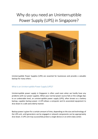 Why do you need an Uninterruptible Power Supply (UPS)
