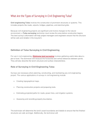 What Are the Types of Surveying in Civil Engineering Tulsa