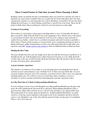 Three Important Factors To Consider When Choosing A Hotel