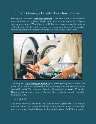 Pros of Owning a Laundry Franchise Business