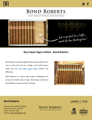 Buy Cuban Cigars Online - Bond Roberts