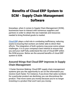 Benefits of Cloud ERP System to SCM