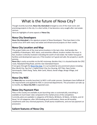 What is the future of Nova City