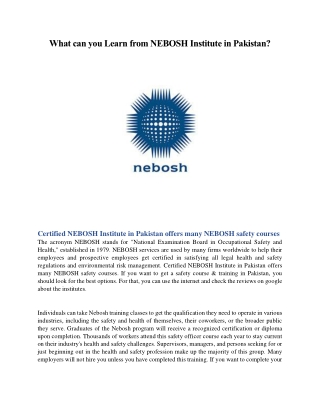 What can you Learn from NEBOSH Institute in Pakistan