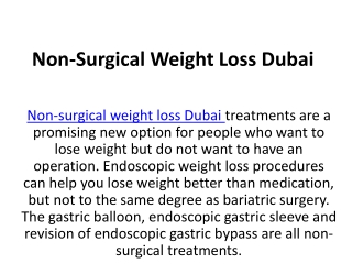 Non-Surgical Weight Loss In Dubai