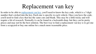 Replacement van key