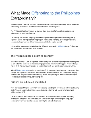 What made offshoring to the Philippines extraordinary