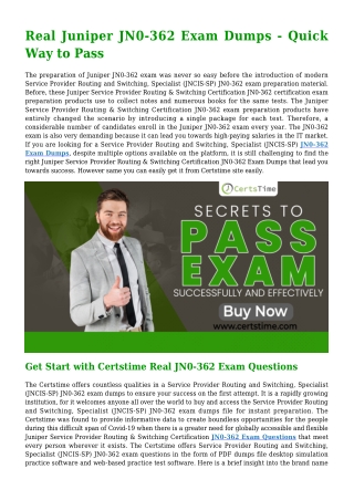 CertsTime's Updated  Juniper JN0-362 Dumps PDF (2021) - Guaranteed Success  