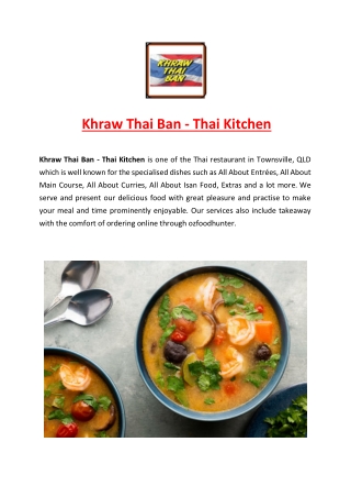 5% off - Khraw Thai Ban Restaurant Menu Townsville, QLD