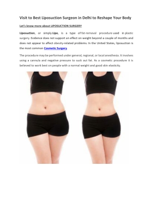 Visit to Best Liposuction Surgeon in Delhi to Reshape Your Body