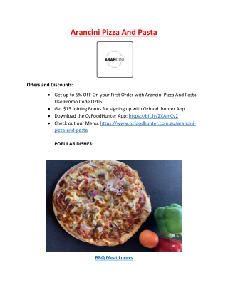 5% Off - Arancini Pizza Restaurant Menu in Waterloo NSW