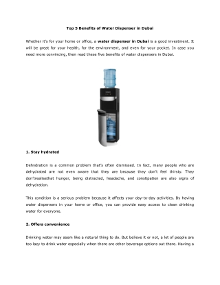 Top 5 Benefits of Water Dispenser in Dubai