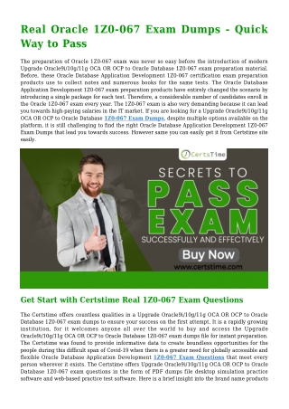 CertsTime's Updated  Oracle 1Z0-067 Dumps PDF (2021) - Guaranteed Success  