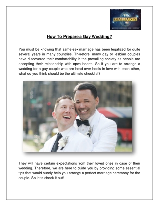 How To Prepare a Gay Wedding