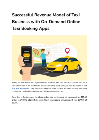 Successful Revenue Model of Taxi Business with On-Demand Online Taxi Booking Apps