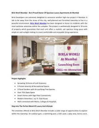 Birla Worli Mumbai - Be A Proud Owner Of Spacious Luxury Apartments At Mumbai