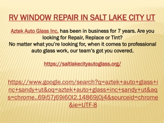 RV WINDOW REPAIR IN SALT LAKE CITY UT