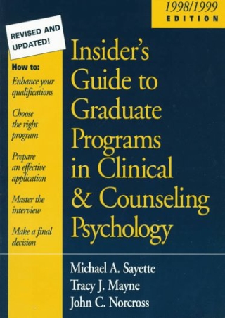 EPUB Insider s Guide to Graduate Programs in Clinical and Counseling Psychology