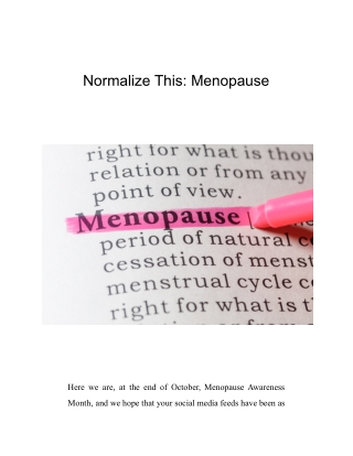 Normalize This Menopause