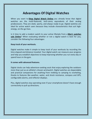 Advantages Of Digital Watches