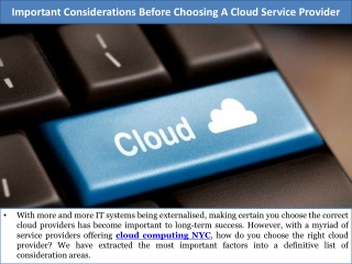 Important Considerations Before Choosing A Cloud Service Provider