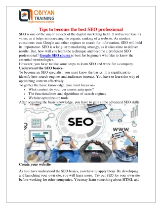 Tips to become the best SEO professional