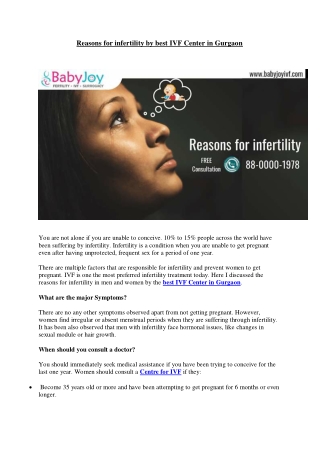 Reasons for infertility by best IVF Center in Gurgaon