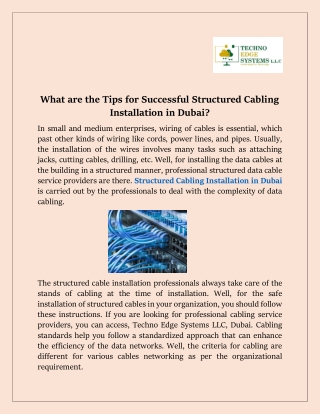 What are the Tips for Successful Structured Cabling Installation in Dubai?