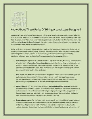 Know About These Perks Of Hiring A Landscape Designer!