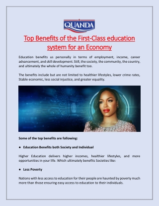 Top Benefits of the First-Class education system for an Economy