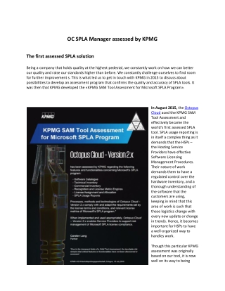 OC SPLA Manager assessed by KPMG