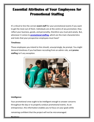 Essential Attributes of Your Employees for Promotional Staffing